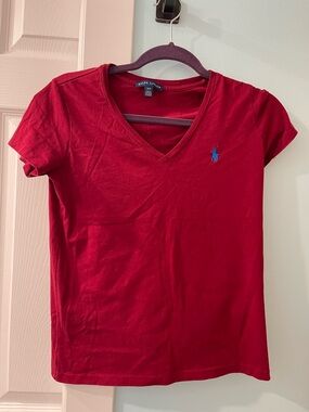 Polo Ralph Lauren Red V Neck T-shirt Women’s Sz Small Short Sleeves